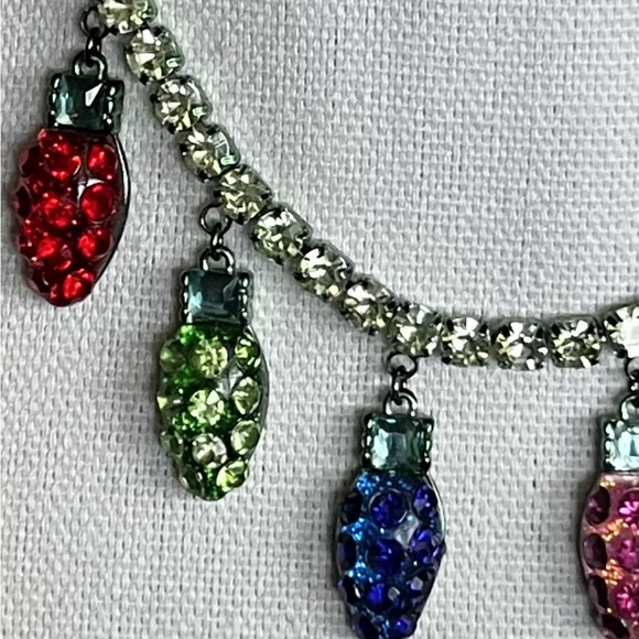 Betsey Johnson Multicolor Drop Christmas light Necklace Rhinestones NWT - Picture 6 of 6